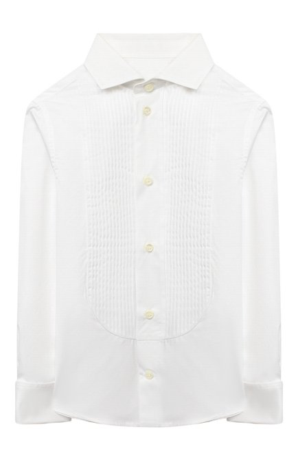 Детская хлопковая рубашка BRUNELLO CUCINELLI белого цвета по цене 56350 руб., арт. BE624S100A | Фото 1