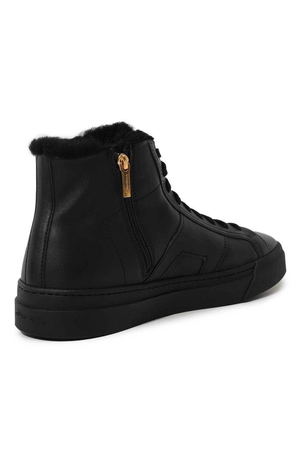 Мужские кожаные кеды SANTONI черного цвета, арт. MBGT21932NE0PSC0 | Фото 5 (Материал утеплителя: Натуральный мех; Материал сплава: Проставлено; Стили: Классический; Подошва: Массивная; Драгоценные камни: Проставлено)