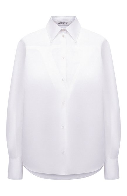 Женская хлопковая рубашка VALENTINO белого цвета, арт. VB3AB1Z05DN | Фото 1 (Длина (для топов): Стандартные; Рукава: Длинные; Материал внешний: Хлопок; Принт: Без принта; Женское Кросс-КТ: Рубашка-одежда; Стили: Кэжуэл, Классический; Региональные ограничения белый список (Axapta Mercury): RU)