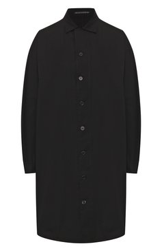 Женская хлопковая рубашка YOHJI YAMAMOTO черного цвета, арт. NN-B06-001 | Фото 1 (Рукава: Длинные; Принт: Без принта; Женское Кросс-КТ: Рубашка-одежда; Длина (для топов): Удлиненные; Материал внешний: Хлопок)
