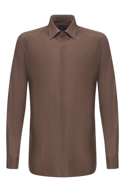 Мужская рубашка из смеси шелка и хлопка ERMENEGILDO ZEGNA коричневого цвета по цене 52950 руб., арт. 701404/9YC0CA | Фото 1