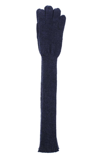 Женские удлиненные кашемировые перчатки TEGIN синего цвета, арт. 2483 | Фото 1 (Материал: Кашемир, Шерсть, Текстиль; Длина (верхняя одежда): Длинные; Кросс-КТ: Трикотаж)