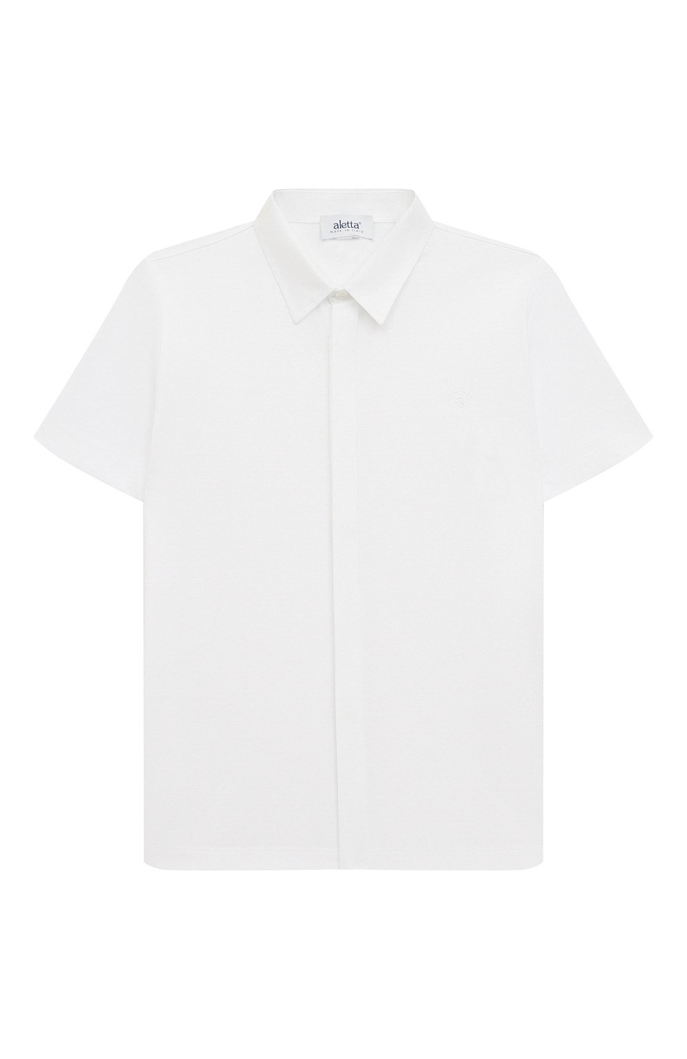 Детская хлопковая рубашка ALETTA белого цвета, арт. AM220774CR-31/9A-16A | Фото 1 (Рукава: Короткие; Материал сплава: Проставлено; М атериал внешний: Хлопок; Драгоценные камни: Проставлено)
