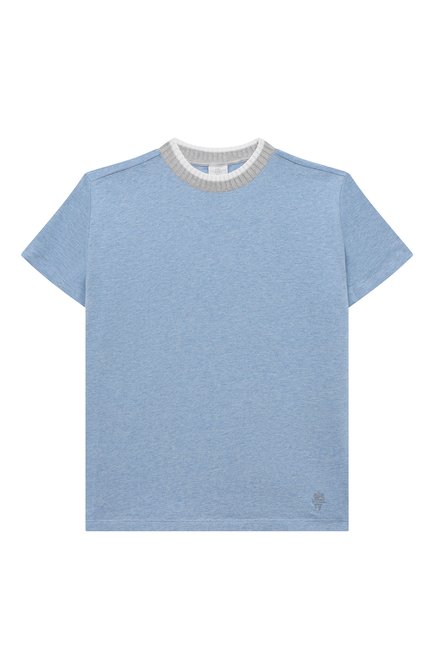 Детская хлопковая футболка ELEVENTY голубого цвета, арт. ET8P21 Z1682/12-16 | Фото 1 (Драгоценные камни: Проставлено; Рукава: Короткие; Материал сплава: Проставлено; Материал внешний: Хлопок)