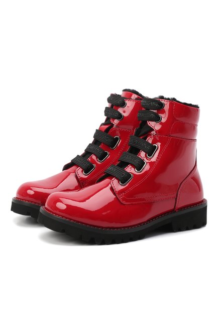 Детские кожаные ботинки с меховой отделкой DOLCE & GABBANA красного цвета по цене 47250 руб., арт. D10849/AB543/24-28 | Фото 1