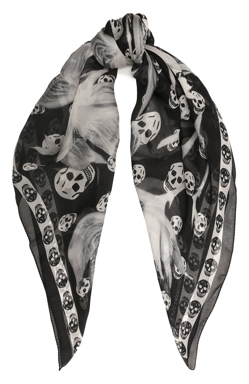 Женский шарф ALEXANDER MCQUEEN черно-белого цвета, арт. 710112/3052Q1078 | Фото 1 (Материал: Текстиль; Материал сплава: Проставлено; Нос: Не проставлено)