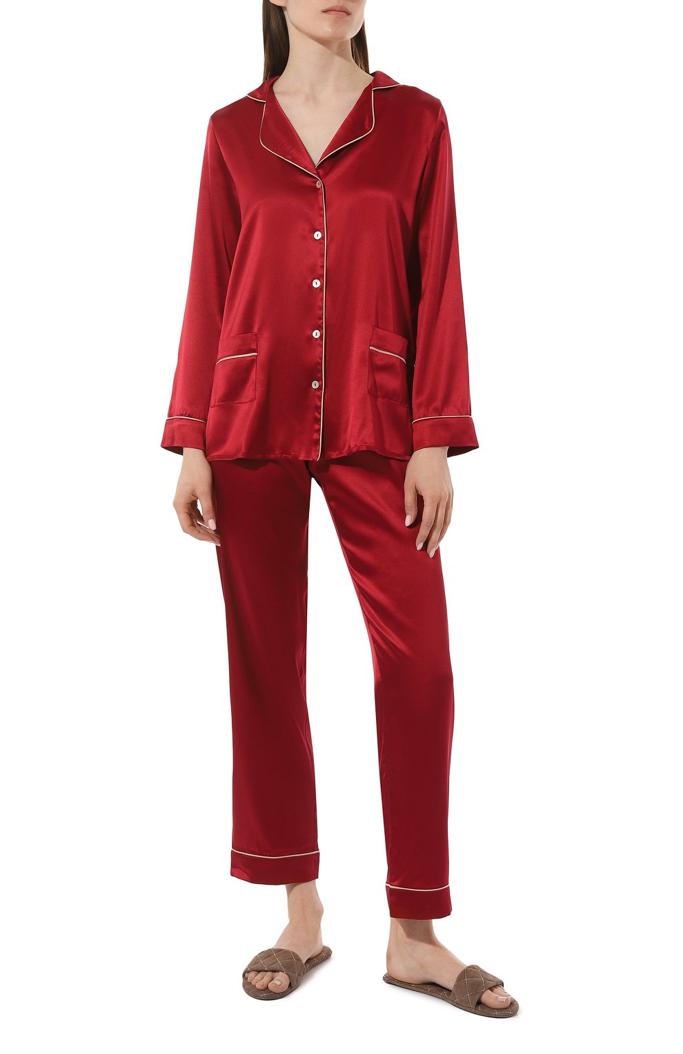 Женская шелковая пижама PRIMROSE бордового цвета, арт. 1W.502RB.S015 | Фото 2 (Материал внешний: Шелк; Материал сплава: Проставлено; Нос: Не проставлено)