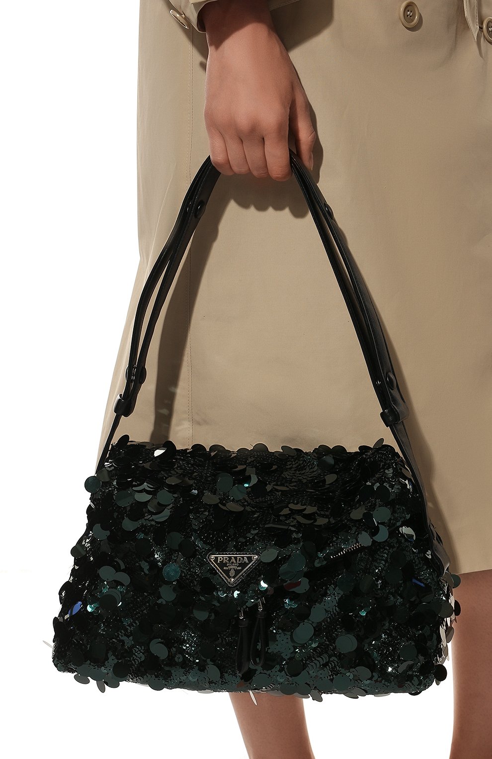 Женская сумка signaux PRADA зеленого цвета, арт. 1BC165-2DX0-F0422-OOO | Фото 6 (Женское Кросс-КТ: Вечерняя сумка; Сумки-технические: Сумки top-handle; Материал: Натуральная кожа; Размер: large)