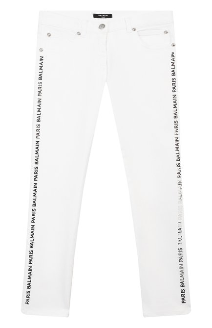 Детские джинсы BALMAIN белого цвета, арт. 6M6130/MD900/12-16 | Фото 1 (Материал внешний: Хлопок; Кросс-КТ: джинсы; Детали: Однотонный, Декор; Ростовка одежда: 12 лет | 152 см, 13 - 15 лет | 158 см, 16 лет | 164 см)