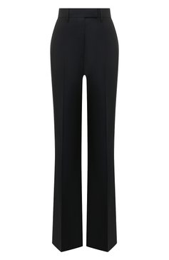 Женские шерстяные брюки PRADA темно-синего цвета, арт. P237G-10GK-F0008-221 | Фото 1 (Длина (брюки, джинсы): Удлиненные; Материал внешний: Шерсть; Стили: Гламурный; Женское Кросс-КТ: Брюки-одежда; Силуэт Ж (брюки и джинсы): Расклешенные)