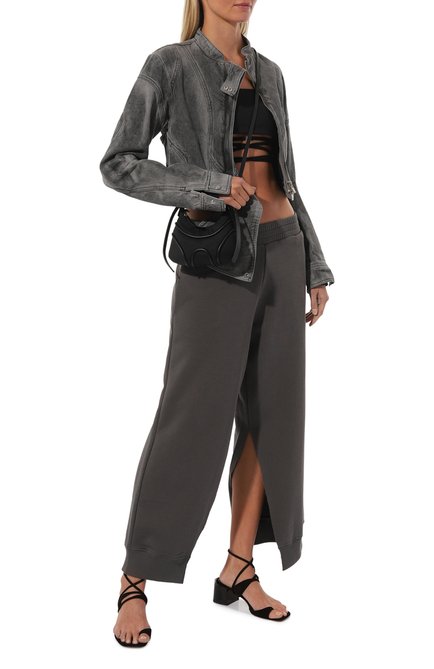 Женские брюки MM6 темно-серого цвета, арт. S52KA0466/S25606 | Фото 2 (Драгоценные камни: Проставлено; Материал сплава: Проставлено; Длина (брюки, джинсы): Укороченные; Материал внешний: Синтетический материал, Хлопок)