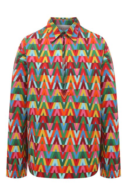 Женская хлопковая блузка VALENTINO разноцветного цвета, арт. XB3AB2156UC | Фото 1 (Рукава: Длинные; Материал внешний: Хлопок; Длина (для топов): Стандартные; Женское Кросс-КТ: Блуза-одежда; Принт: С принтом; Стили: Романтичный)