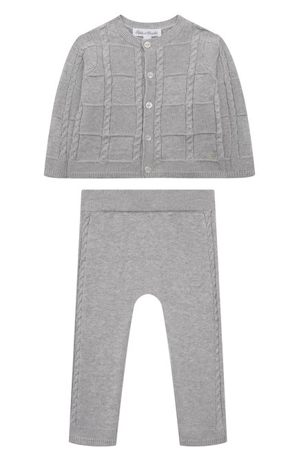 Детский комплект из кардигана и брюк TARTINE ET CHOCOLAT серого цвета, арт. TX36000/1M-12M | Фото 1 (Материал вне�шний: Хлопок; Нос: Не проставлено; Материал сплава: Проставлено)