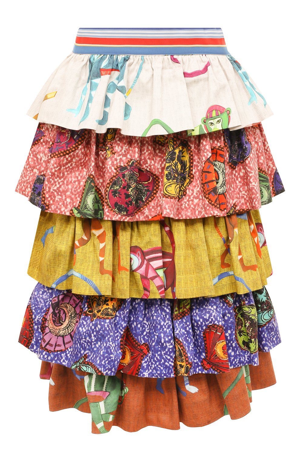 Хлопковая многоярусная юбка с принтом Stella Jean