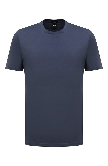 Мужская хлопковая футболка BOSS синего цвета, арт. 50468395 | Фото 1 (Рукава: Короткие; Длина (для топов): Стандартные; Материал внешний: Хлопок; Принт: Без принта; Стили: Кэжуэл)