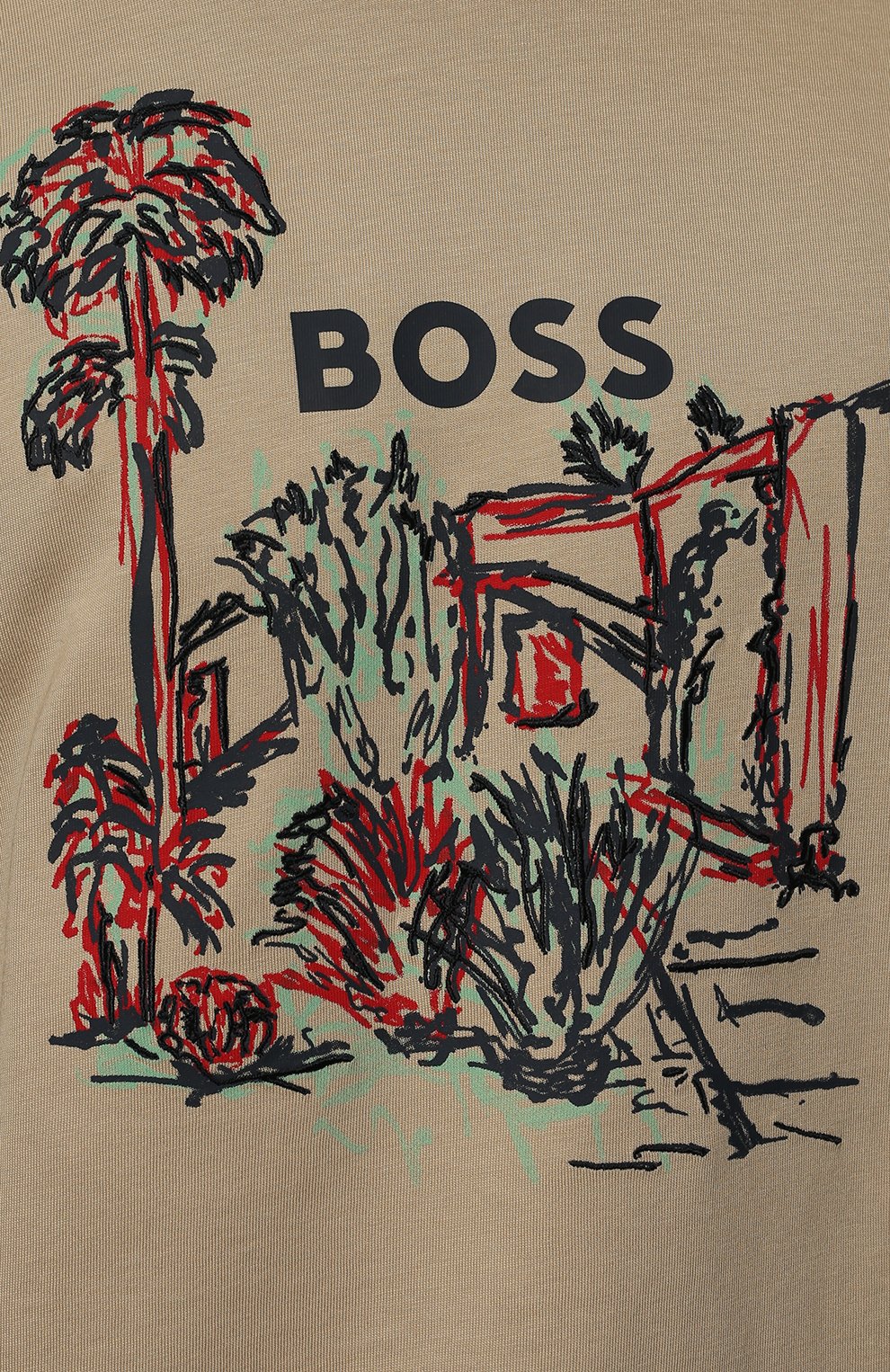 Мужская хлопковая футболка BOSS бежевого цвета, арт. 50478229 | Фото 5 (Рукава: Короткие; Длина (для топов): Стандартные; Принт: С принтом; Материал внешний: Хлопок; Стили: Кэжуэл)