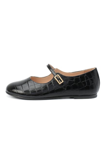 Детские кожаные туфли FENDI черного цвета, арт. JFR321/TC3/27-31 | Фото 2 (Материал внешний: Кожа; Материал внутренний: Натуральная кожа; Девочки-школьная форма: Классическая обувь; Региональные ограничения белый список (Axapta Mercury): RU; Длина стельки: 19,3, 19,7, 18,5, 17,8; высота каблука: 0,8; толщина подошвы: 0,3; ширина носка стельки: 6,2, 6,4, 6,6)