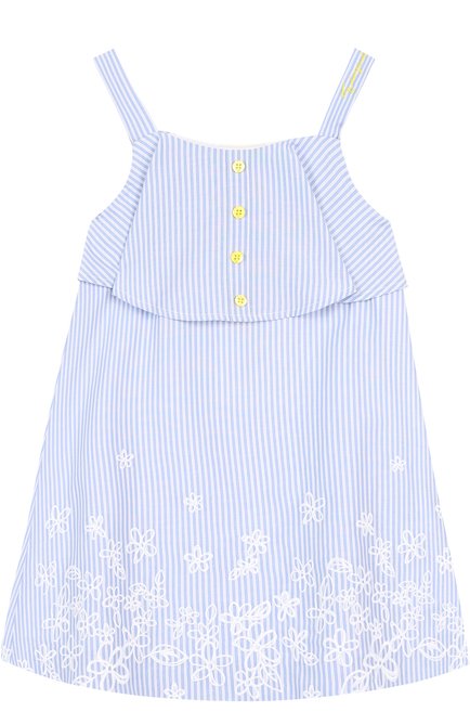 Детское мини-сарафан с вышивкой и оборкой на тонких бретельках ARMANI JUNIOR голубого цвета, арт. 3Z3A94/3N28Z/4A-10A | Фото 2 (Материал внешний: Хлопок, Синтетический материал, Полиэстер; Материал подклада: Хлопок; Статус проверки: Проверено, Проверена категория; Рукава: Без рукавов, Короткие; Девочки Кросс-КТ: Сарафан-одежда)