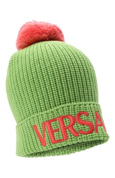 Женская шерстяная шапка VERSACE зеленого цвета, арт. 1001181/1A00807 | Фото 1 (Материал: Текстиль, Шерсть; Кросс-КТ: Трикотаж)