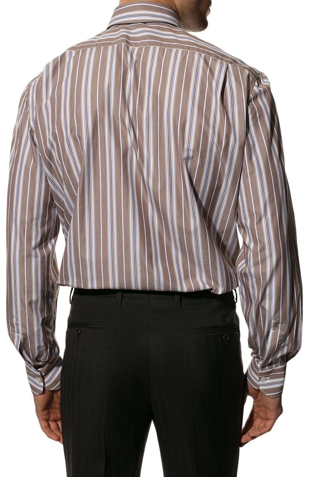 Мужская хлопковая сорочка KITON коричневого цвета, арт. EE/249104 | Фото 5 (Манжеты: На пуговицах; Воротник: Кент; Рукава: Длинные; Длина (для топов): Стандартные; Принт: С принтом; Материал внешний: Хлопок; Стили: Классический; Случай: Формальный)