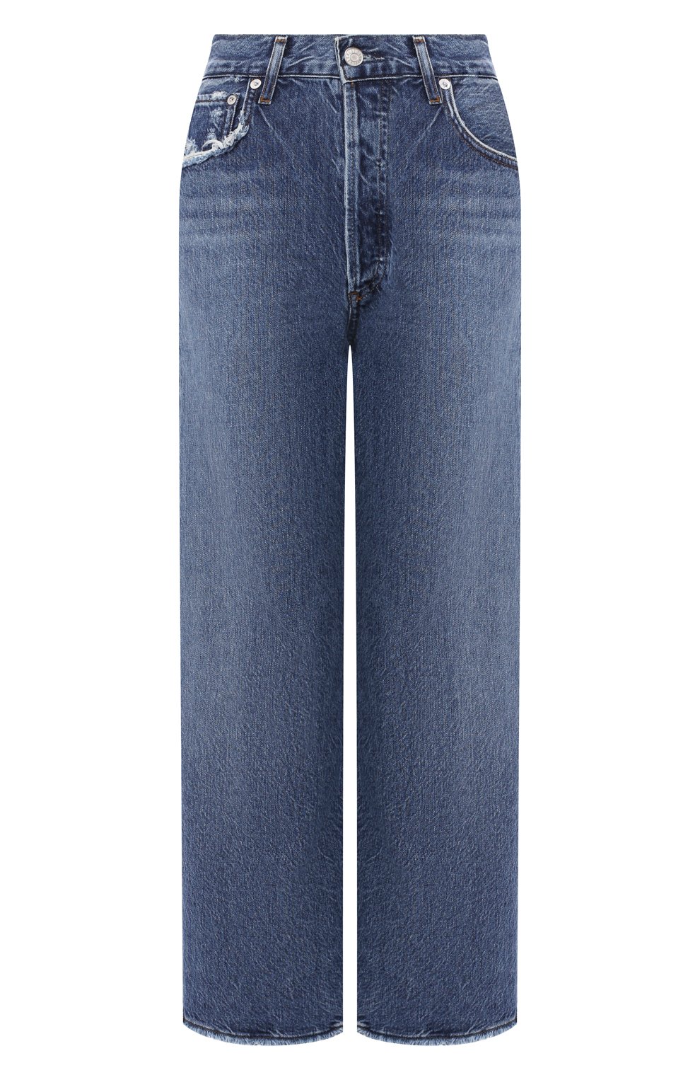 Женские джинсы AGOLDE синего цвета, арт. A117C-1139 | Фото 1 (Силуэт Ж (брюки и джинсы): Широкие, Бойфренды; Кросс-КТ: Деним; Длина (брюки, джинсы): Стандартные, Укороченные; Материал внешний: Хлопок; Детали: Потертости)