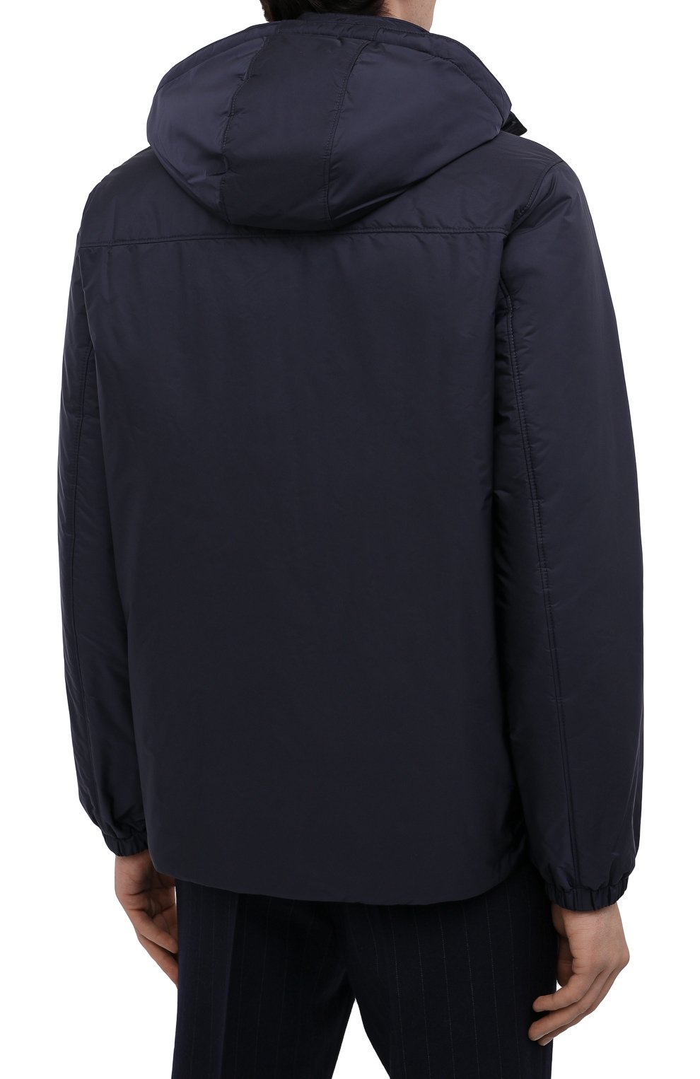 Мужская пуховая куртка PRADA темно-синего цвета, арт. SGN955-1WQ9-F0124-191 | Фото 4 (Кросс-КТ: Куртка; Рукава: Длинные; Материал внешний: Синтетический материал; Мужское Кросс-КТ: Куртка-пуховая; Длина (верхняя одежда): Короткие; Стили: Кэжуэл)