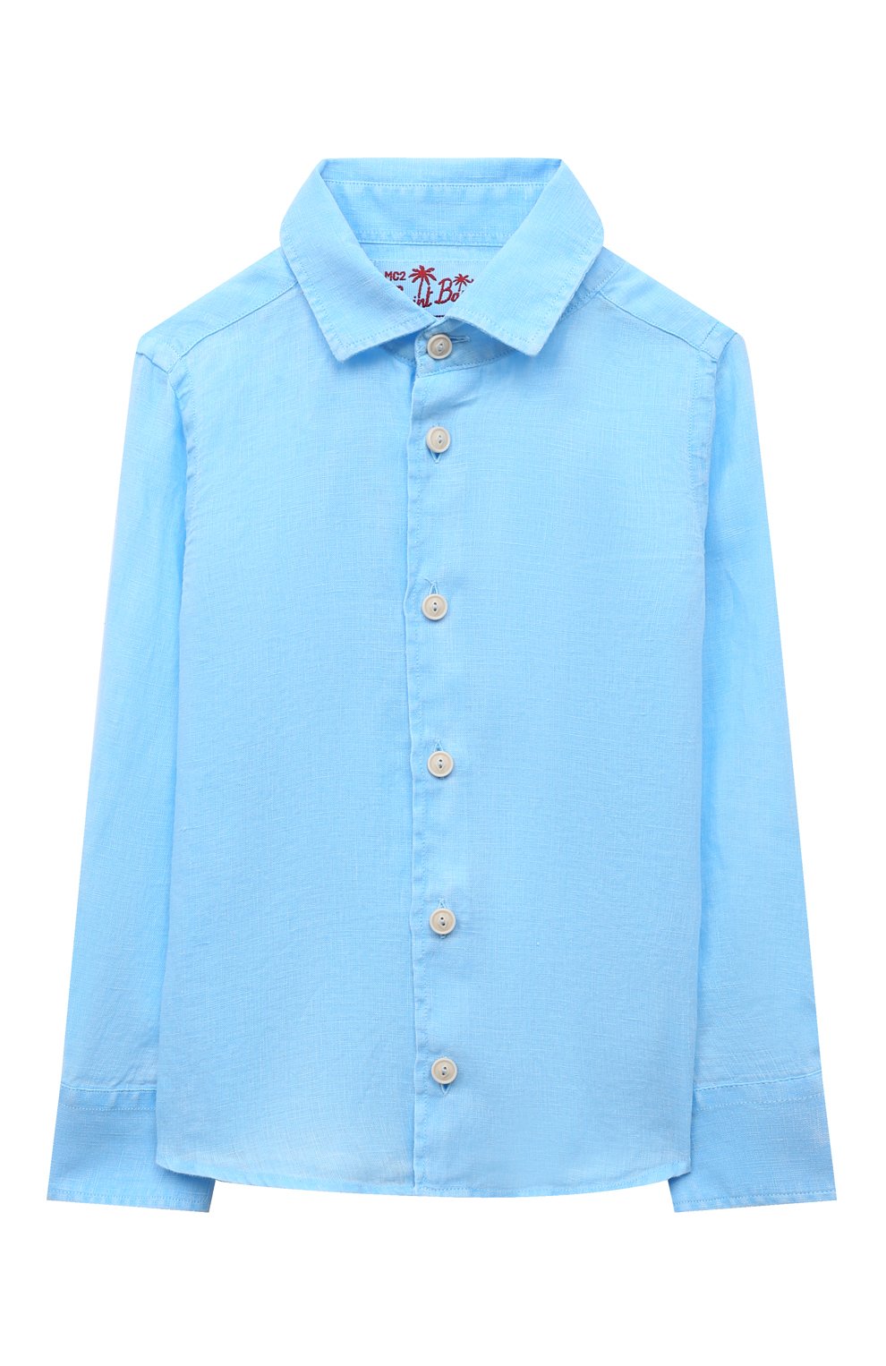 Детская льняная рубашка MC2 SAINT BARTH голубого цвета, арт. STBK/AGNES/03977D | Фото 1 (Рукава: Длинные; Случай: Повседневный; Материал сплава: Проставлено; Материал внешний: Лен; Драгоценные камни: Проставлено)