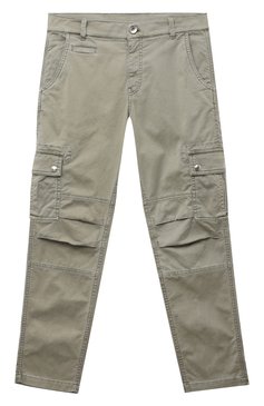 Детские хлопковые брюки-карго BRUNELLO CUCINELLI хаки цвета, арт. B289LP102C | Фото 1 (Случай: Повседневный; Материал внешний: Хлопок)