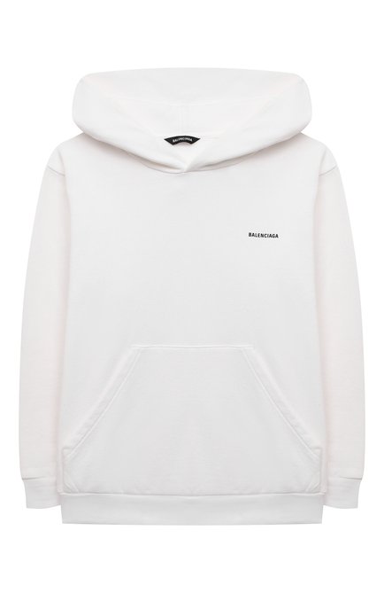 Детский хлопковое худи BALENCIAGA белого цвета, арт. 682145/TLV84 | Фото 1 (Рукава: Длинные; Материал внешний: Хлопок; Девочки Кросс-КТ: Худи-одежда; Ростовка одежда: 10 - 11 лет | 140 - 146см, 2 года | 92 см, 4 года | 104 см, 6 лет | 116 см, 8 лет | 128 см)