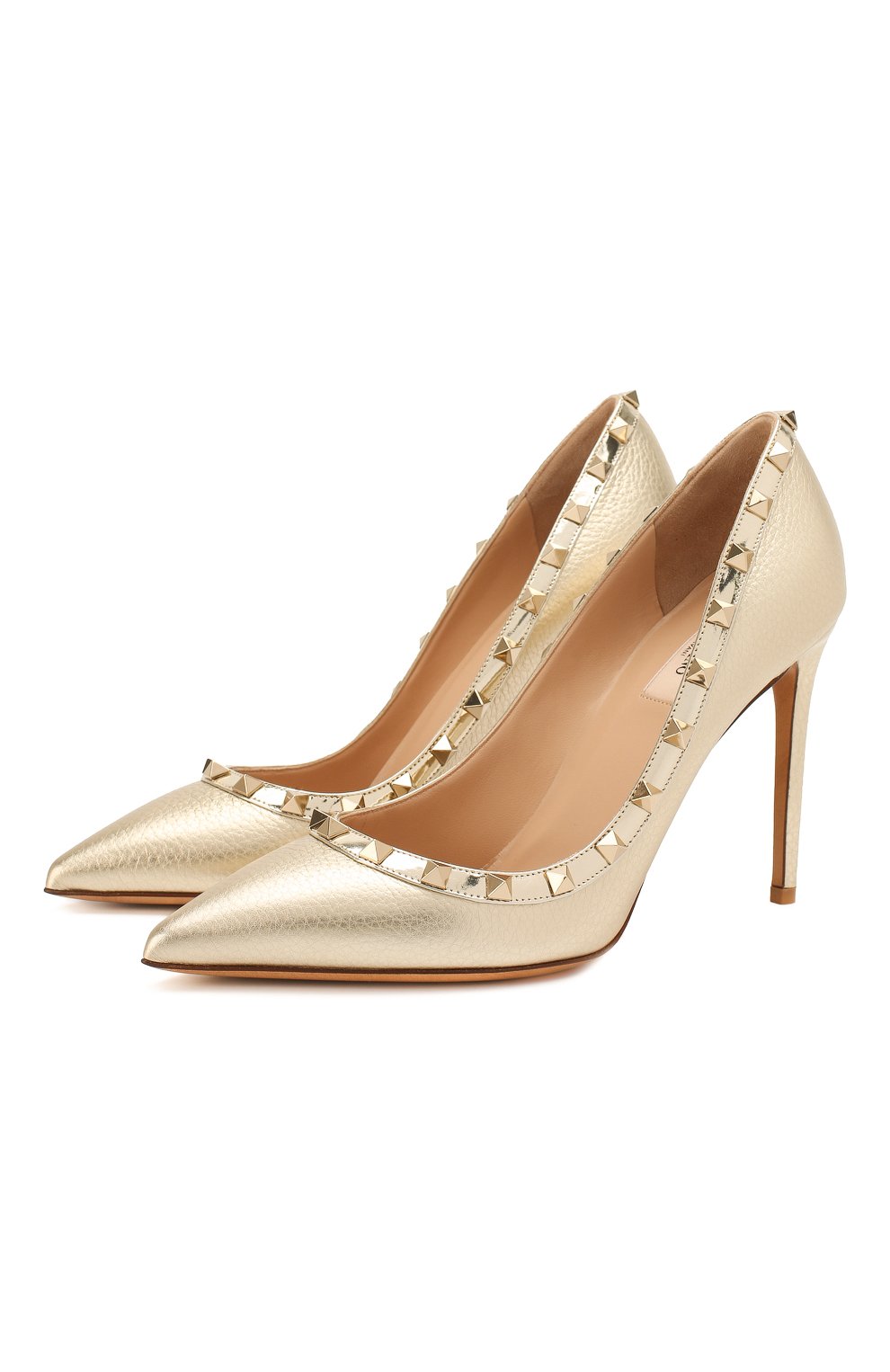 Женские золотые кожаные туфли rockstud VALENTINO купить в интернет ...