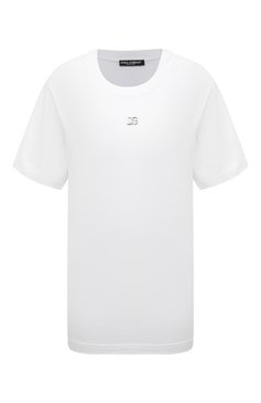 Женская хлопковая футболка DOLCE & GABBANA белого цвета, арт. F8U04T/FU7EQ | Фото 1 (Принт: Без принта; Рукава: Короткие; Длина (для топов): Стандартные; Материал сплава: Проставлено; Материал внешний: Хлопок; Женское Кросс-КТ: Футболка-одежда; Драгоценные камни: Проставлено; Стили: Кэжуэл)
