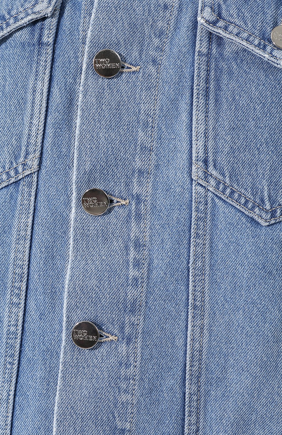 Женская джинсовая куртка TWO WOMEN IN THE WORLD голубого цвета, арт. F0RTUNE/UXIC6 | Фото 5 (Кросс-КТ: Куртка, Деним; Материал внешний: Хлопок, Деним; Рукава: 3/4; Длина (верхняя одежда): Короткие)