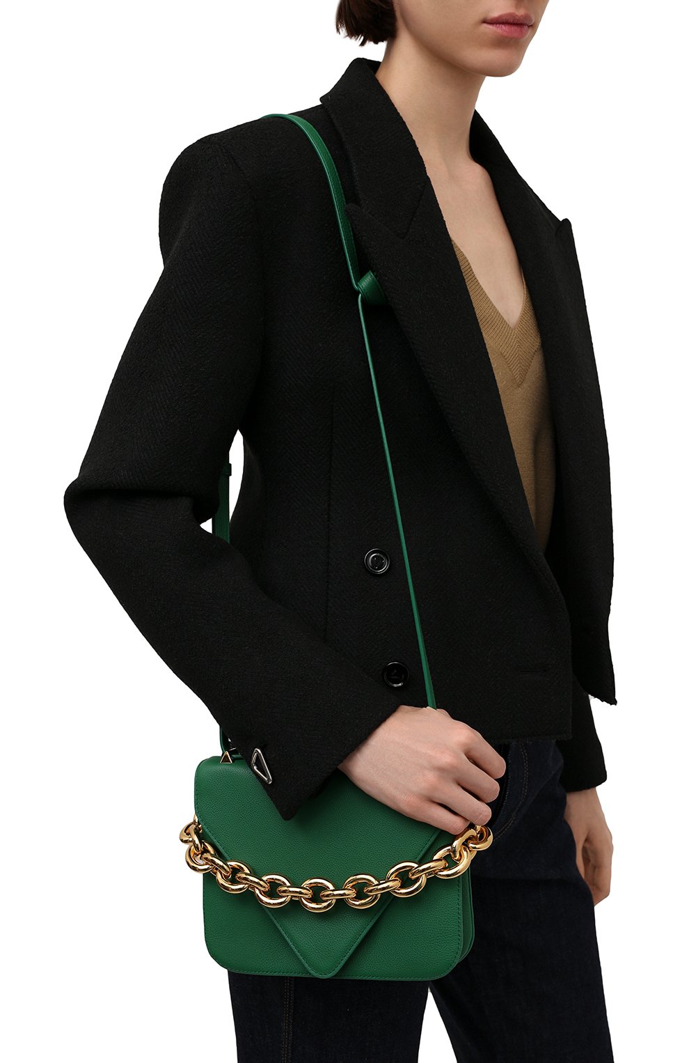 Женская сумка mount small BOTTEGA VENETA зеленого цвета, арт. 667399/V12M0 | Фото 6 (Сумки-технические: Сумки через плечо; Материал: Натуральная кожа; Ремень/цепочка: На ремешке; Размер: small)