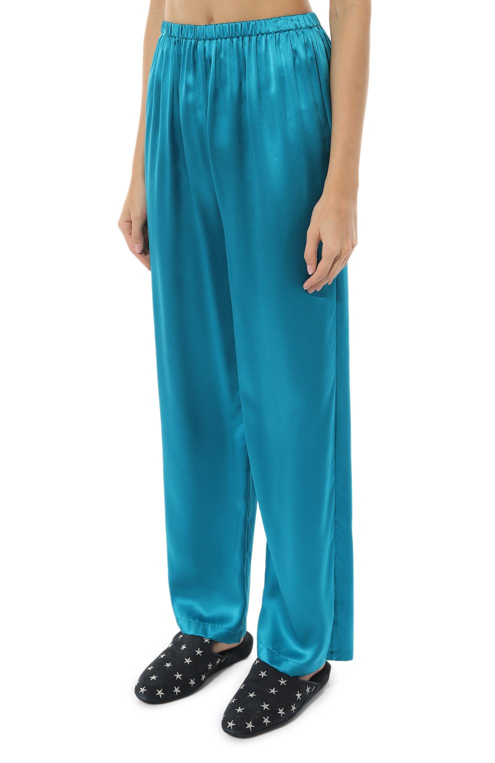 Женская шелковая пижама LUNA DI SETA бирюзового цвета, арт. VLST08007 | Фото 5 (Материал внешний: Шелк; Материал сплава: Проставлено; Нос: Не проставлено)