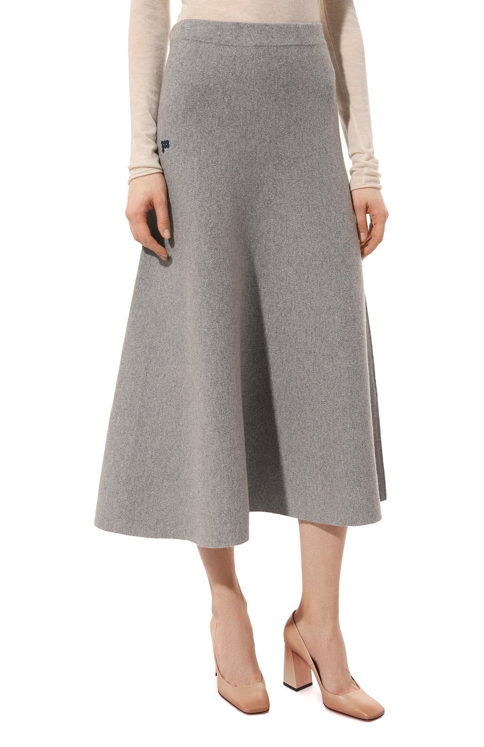 Женская кашемировая юбка PANGAIA серого цвета, арт. RECYCLED CASHMERE FLARED SKIRT | Фото 3 (Материал внешний: Шерсть, Кашемир; Женское Кросс-КТ: Юбка-одежда; Материал сплава: Проставлено; Длина Ж (юбки, платья, шорты): Миди; Драгоценные камни: Проставлено; Стили: Кэжуэл)