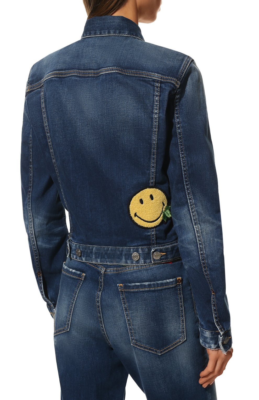Женская джинсовая куртка dsquared2 x smiley DSQUARED2 синего цвета, арт. S73AM0344/S30816 | Фото 4 (Кросс-КТ: Куртка, Деним; Рукава: Длинные; Стили: Гранж; Материал внешний: Хлопок, Деним; Длина (верхняя одежда): Короткие)