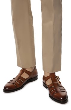 Мужские кожаные сандалии RALPH LAUREN коричневого цвета, арт. 801867558 | Фото 3 (Материал внутренний: Натуральная кожа; Материал сплава: Проставлено; Нос: Не проставлено)