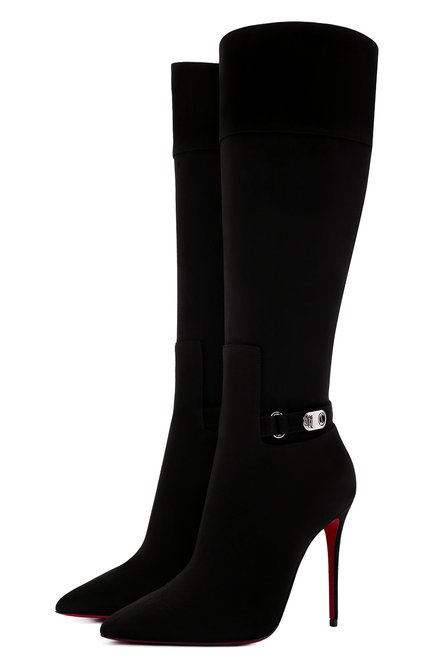 Женские замшевые сапоги lock kate botta 100 CHRISTIAN LOUBOUTIN черного цвета, арт. 1220520/L0CK KATE B0TTA 100 | Фото 1 (Материал внутренний: Натуральная кожа; Подошва: Плоская; Материал внешний: Кожа, Замша; Высота голенища: Средние, Высокие; Каблук высота: Высокий; Каблук тип: Шпилька; Материал утеплителя: Без утеплителя)