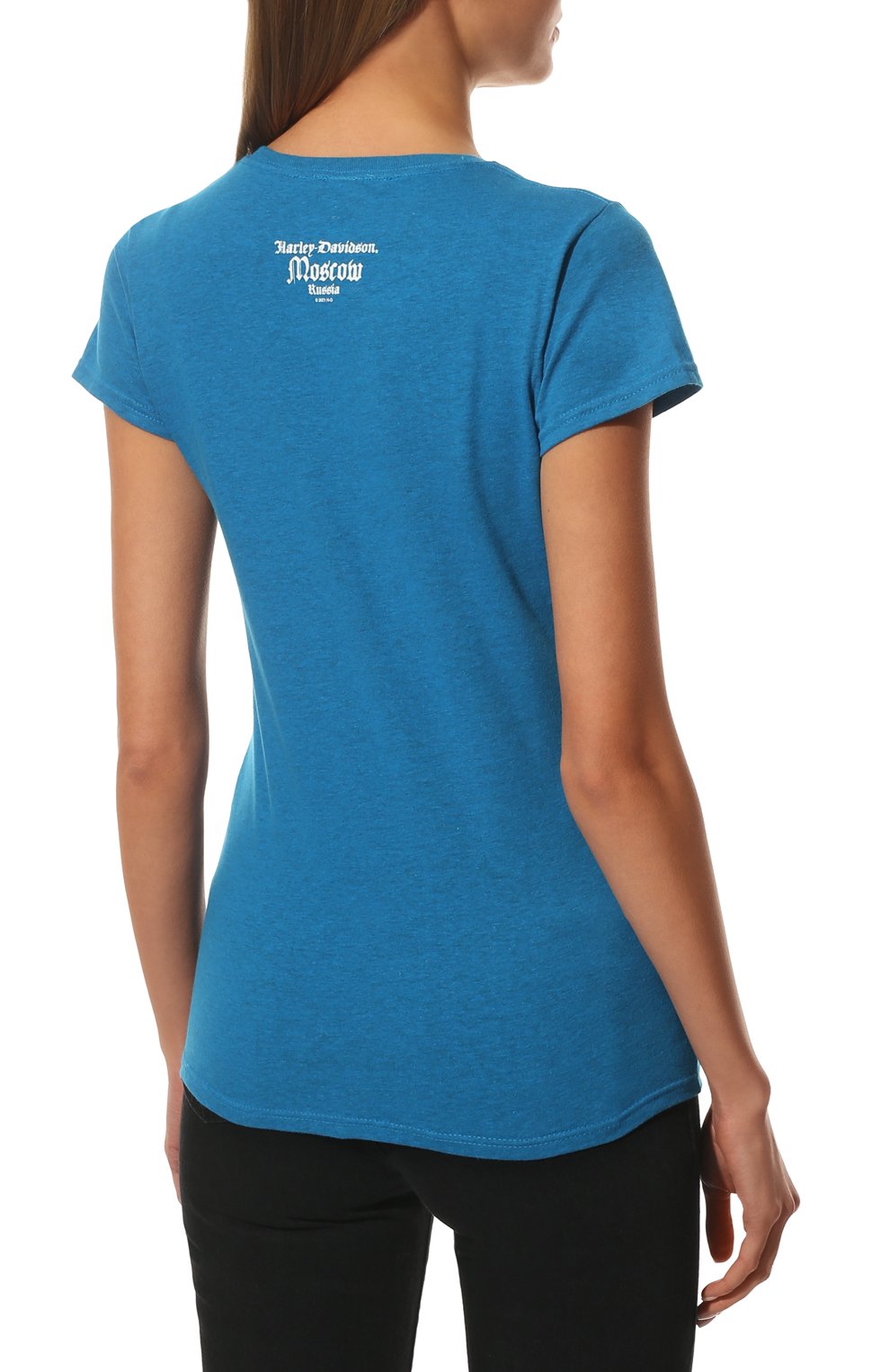 Женская хлопковая футболка HARLEY-DAVIDSON голубого цвета, арт. R004341 | Фото 4 (Рукава: Короткие; Длина (для топов): Стандартные; Стили: Гранж; Принт: С принтом; Материал внешний: Хлопок; Женское Кросс-КТ: Футболка-одежда)