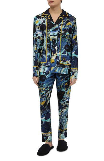 Мужские шелковые домашние брюки DOLCE & GABBANA синего цвета, арт. GV33HT/FI175 | Фото 2 (Материал внешний: Шелк; Длина (брюки, джинсы): Стандартные; Кросс-КТ: домашняя одежда)
