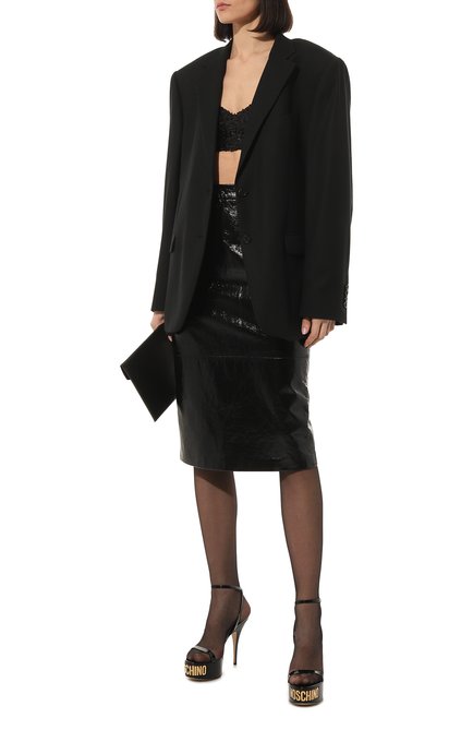 Женские кожаные босоножки MOSCHINO черного цвета, арт. MA1616CC1G/MB0 | Фото 2 (Подошва: Платформа; Каблук высота: Высокий; Материал внутренний: Натуральная кожа; Каблук тип: Шпилька)