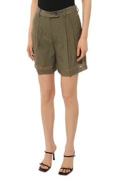 Женские шорты HELMUT LANG хаки цвета, арт. N02HW204 | Фото 3 (Материал внешний: Купро, Синтетический материал, Растительное волокно; Женское Кросс-КТ: Шорты-одежда; Стили: Гламурный; Длина Ж (юбки, платья, шорты): Мини)