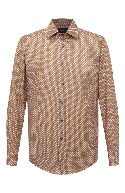 Мужская хлопковая рубашка BOSS CAMEL бежевого цвета по цене 24500 руб., арт. 50498108 | Фото 1