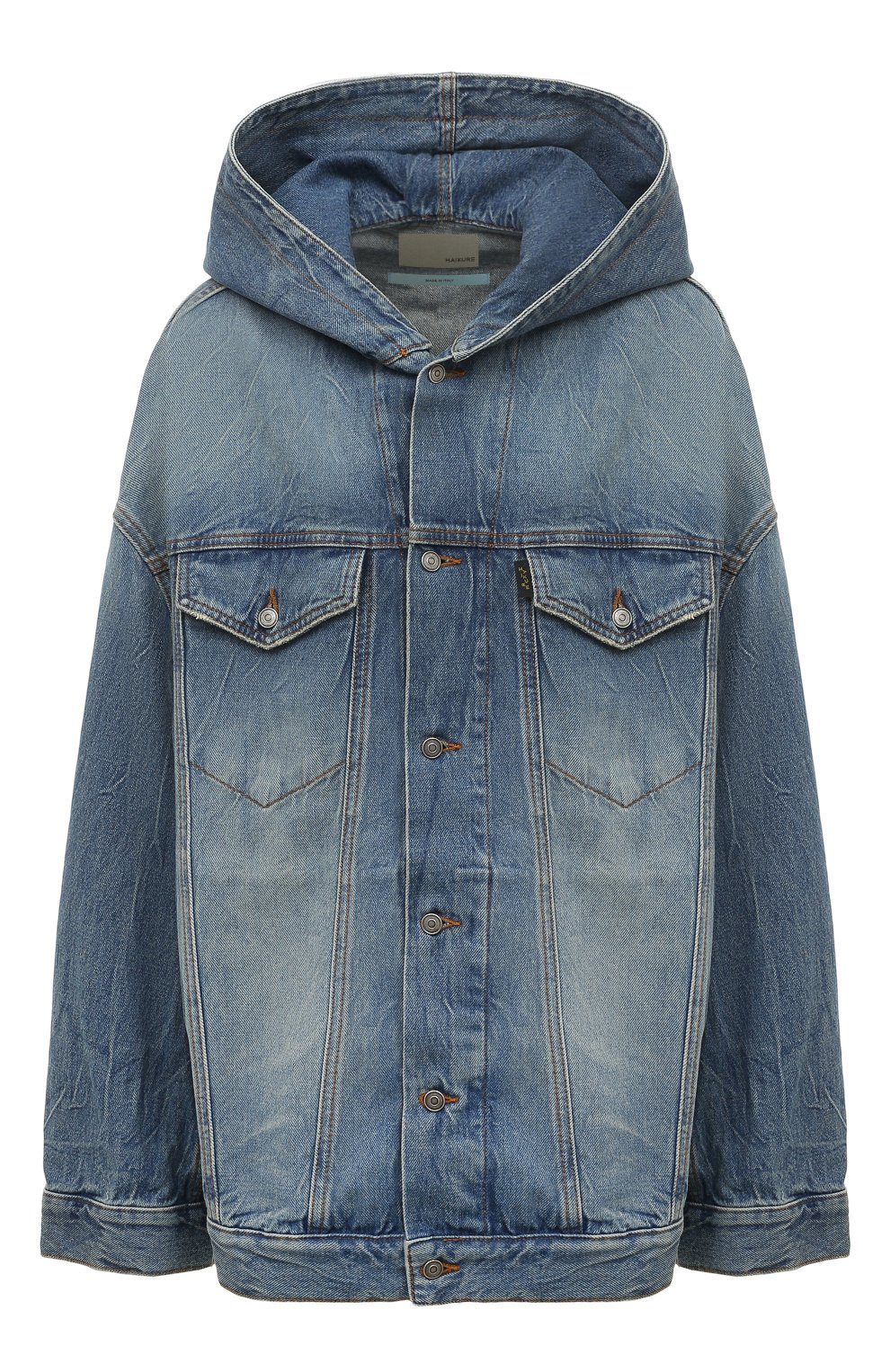 Женская джинсовая куртка HAIKURE голубого цвета, арт. HEU09006DF095L0808 | Фото 1 (Кросс-КТ: Куртка; Рукава: Длинные; Стили: Гранж; Материал сплава: Проставлено; Материал внешний: Хлопок, Деним; Драгоценные камни: Проставлено; Длина (верхняя одежда): Короткие)