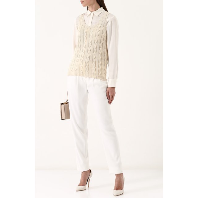 фото Шелковый топ фактурной вязки без рукавов ralph lauren