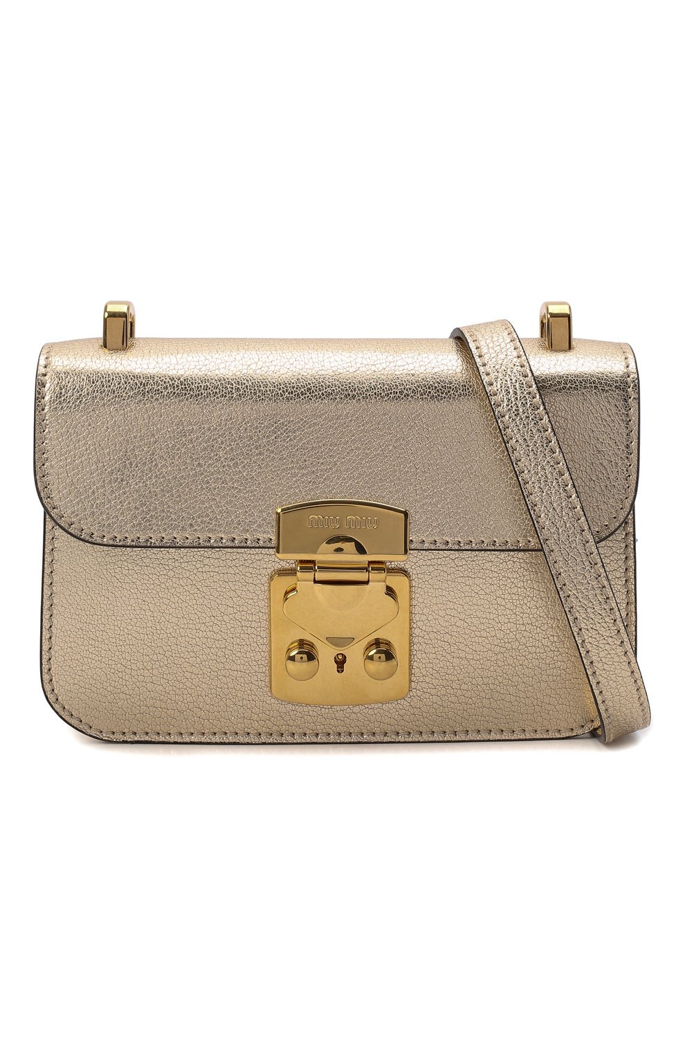 Женская сумка MIU MIU золотого цвета, арт. 5BD231-2AJB-F0846-OOO | Фото 6 (Сумки-технические: Сумки через плечо; Материал: Натуральная кожа; Размер: mini; Ремень/цепочка: На ремешке)