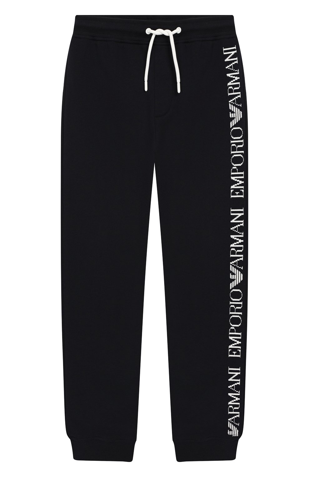 Детские хлопковые джоггеры EMPORIO ARMANI темно-синего цвета, арт. 6G4PJ8/3J2VZ | Фото 1 (Региональные ограничения белый список (Axapta Mercury): RU; Материал внешний: Хлопок; Статус проверки: Проверено, Проверена категория; Мальчики Кросс-КТ: Джоггеры-одежда)