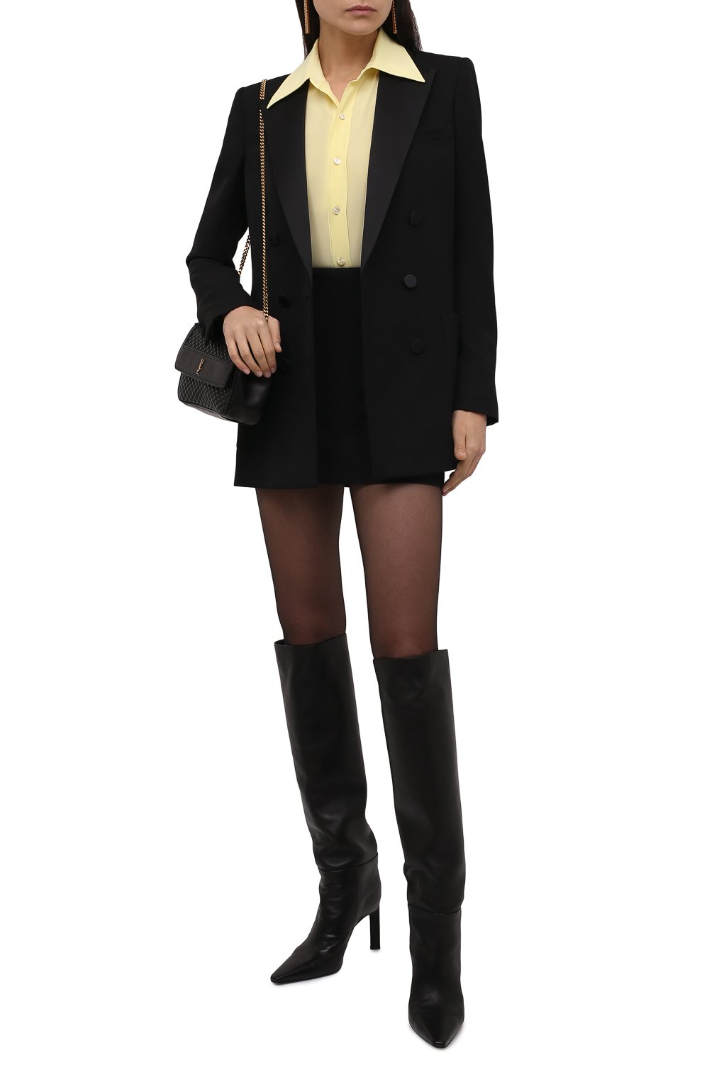 Женская шелковая рубашка SAINT LAURENT  цвета, арт. 663493/Y100W | Фото 2 (Материал внешний: Шелк; Рукава: Длинные; Принт: Без принта; Женское Кросс-КТ: Рубашка-одежда; Длина (для топов): Стандартные; Стили: Классический, Кэжуэл)