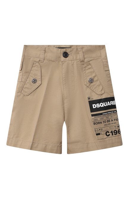 Детские хлопковые шорты DSQUARED2 бежевого цвета, арт. DQ0080-D005S | Фото 1 (Материал внешний: Хлопок; Мальчики Кросс-КТ: Шорты-одежда; Региональные ограничения белый список (Axapta Mercury): RU; Ростовка одежда: 10 - 11 лет | 140 - 146см, 12 лет | 152 см, 13 - 15 лет | 158 см, 16 лет | 164 см, 4 года | 104 см, 6 лет | 116 см, 8 лет | 128 см)