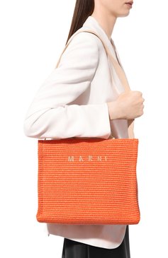Женский сумка-тоут basket small MARNI оранжевого цвета, арт. SHMP0077U0/P3860 | Фото 2 (Сумки-технические: Сумки-шопперы; Материал сплава: Проставлено; Материал: Текстиль; Драгоценные камни: Проставлено; Размер: small)